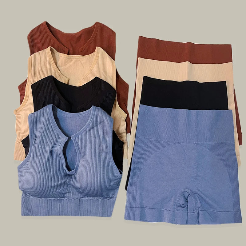 Ensemble gym bleu noir beige marron