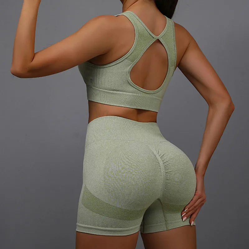 Ensemble fitness femme vert 2 pièces yoga