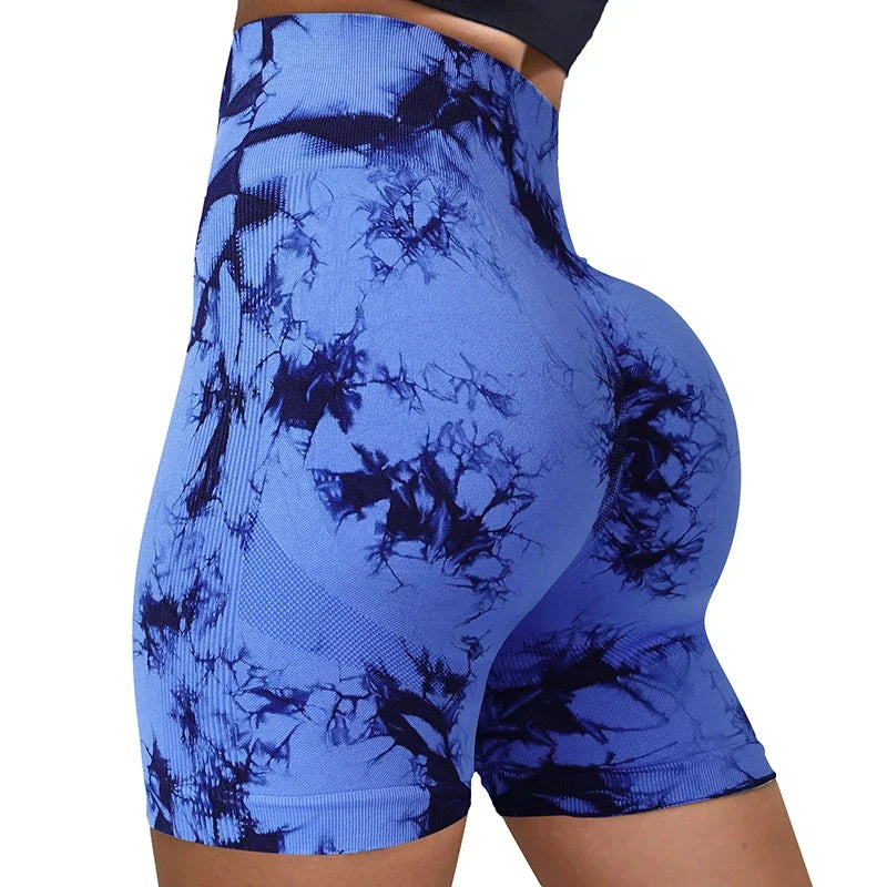 Short femme bleu taille haute fitness